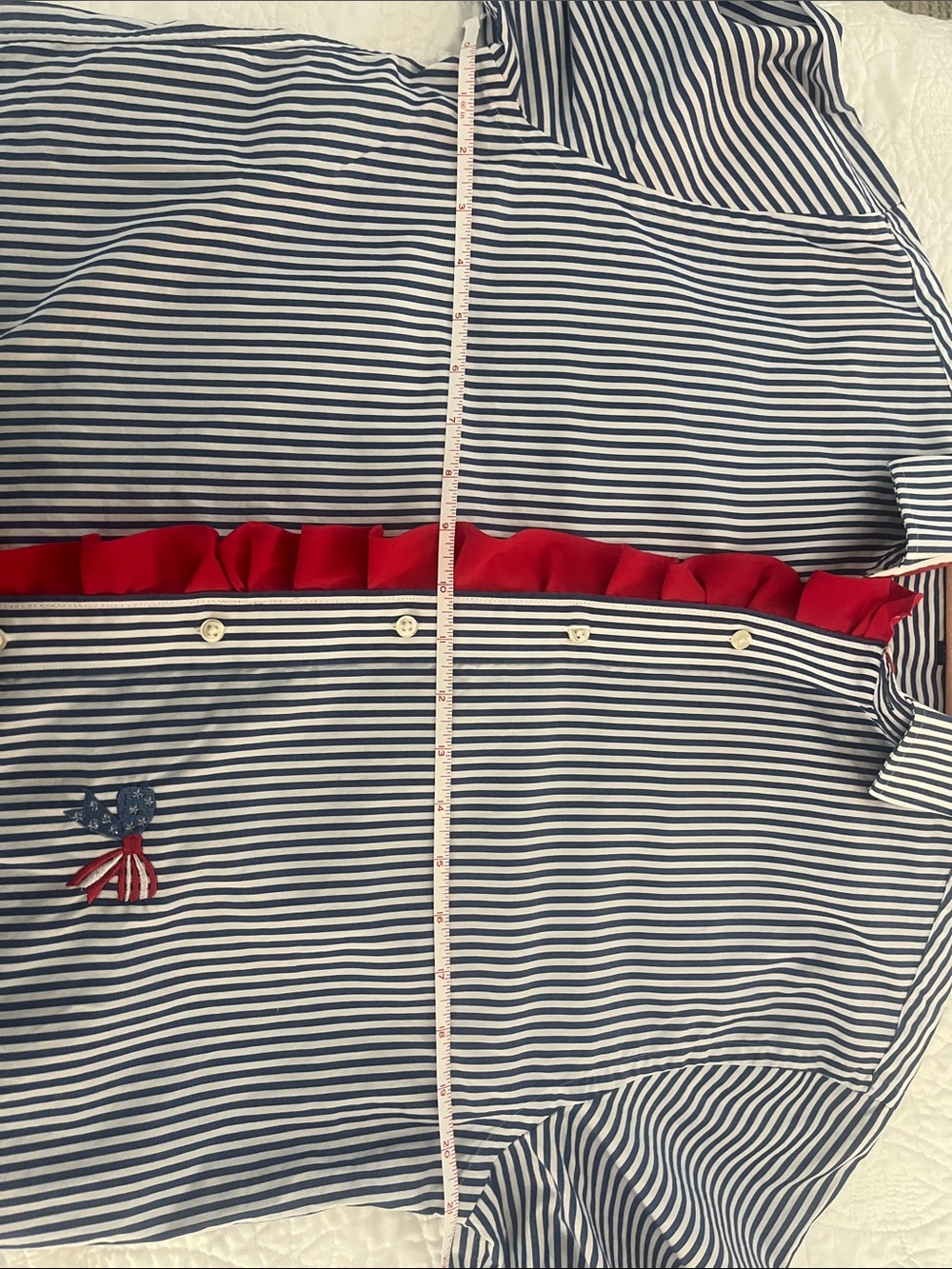 Tommy Hilfiger Navy and White Striped Shirt with Red Ruffle and flag embroidery - Picture 7 of 10
